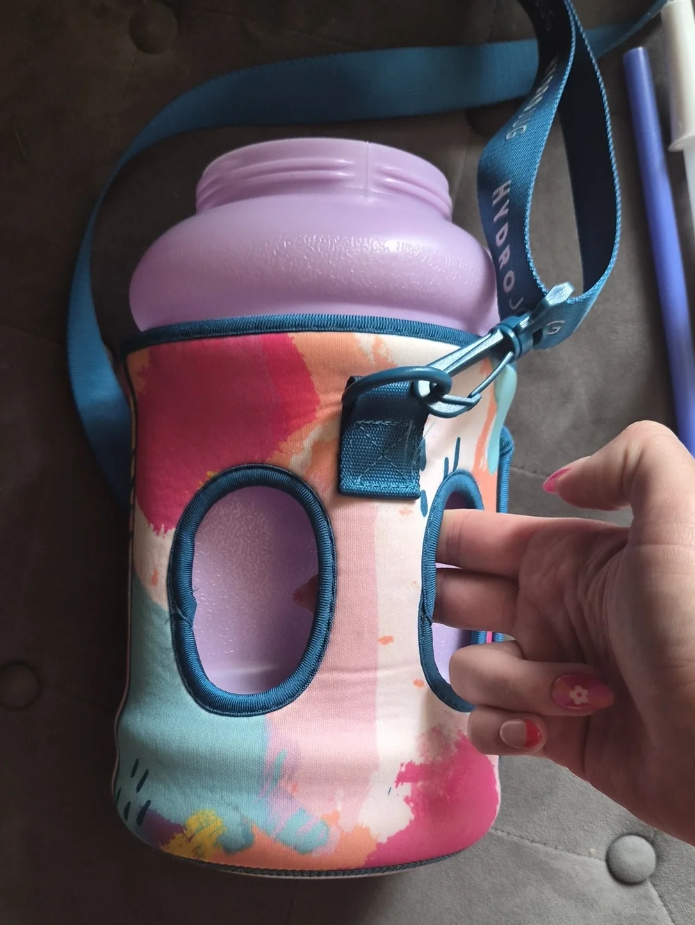 HydroJug Pink Lavender Blue Insulated Water Bottle Carrier with Straws and Lid